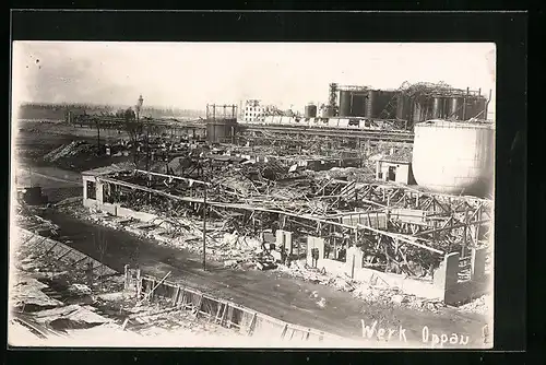 Foto-AK Oppau, Zerstörtes Werk nach Explosion 1921