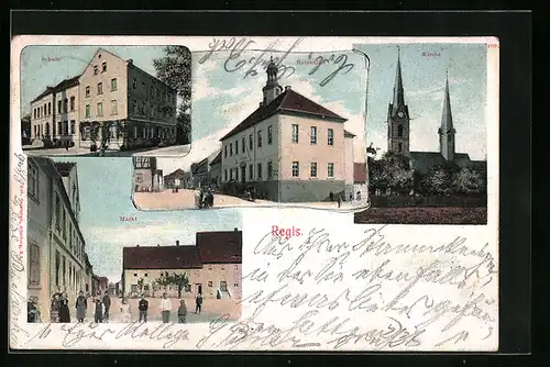 AK Regis, Gasthaus Ratskeller, Kirche, Markt