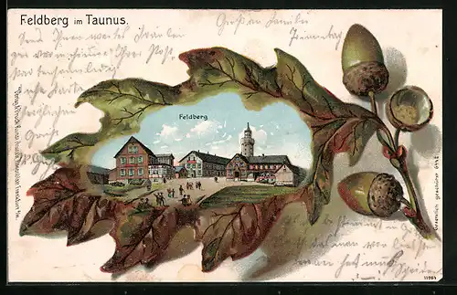 Passepartout-Lithographie Feldberg im Taunus, Feldberg im Eichenblatt