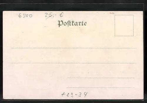 Passepartout-Lithographie Heidelberg, Teilansicht von der Terrasse im Eichenblatt