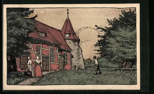 Steindruck-AK Suderburg Lüneburger Heide, Alte Kirche aus dem Jahr 1044