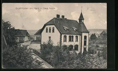 AK Grossrhüden am Harz, Neue Schule aus der Vogelschau