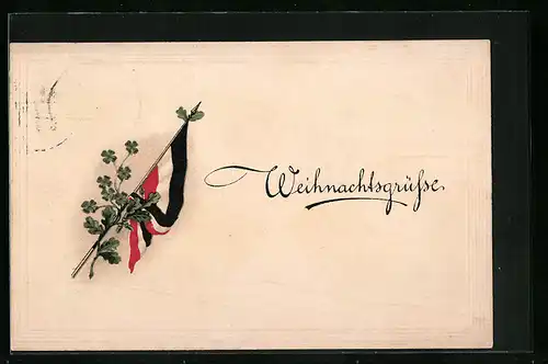 Präge-AK Fahne des Kaiserreichs mit Eichenlaub und Klee