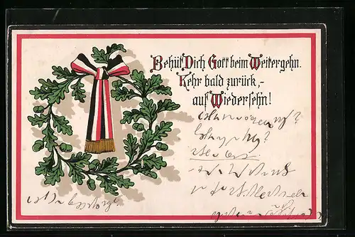 Künstler-AK Eichenkranz mit Schleife in den Farben des Kaiserreichs