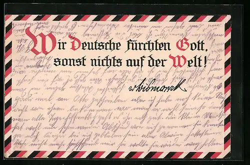 Künstler-AK Wir Deutsche fürchten Gott... - Spruch und Banderole in Nationalfarben