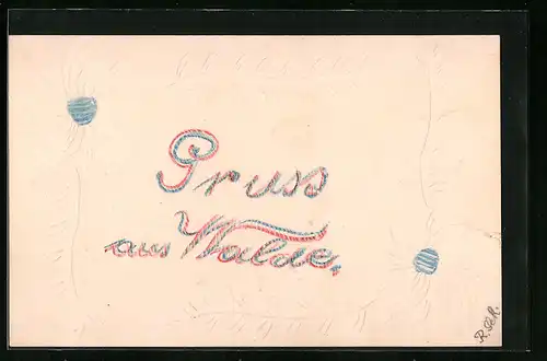 Papierkunst-AK Schriftzug Gruss aus Walde, Blumen