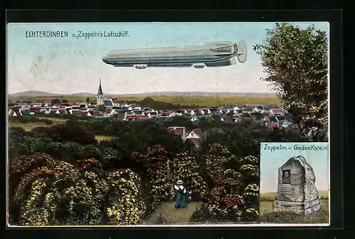 AK Echterdingen, Zeppelin mit Gedenkstein