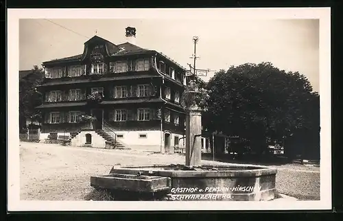 AK Schwarzenberg /Breg. Wald, Gasthof und Pension Hirschen - Gebäudeansicht mit Brunnen