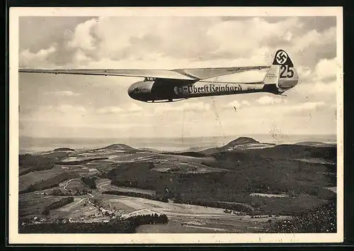 AK Segelflugzeug über Abtsroda mit Maulkuppe und Stellberg