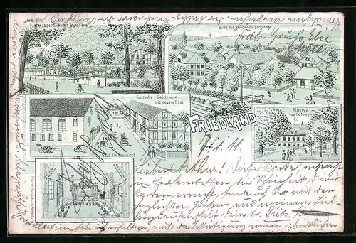 Lithographie Friedland, Gasthof von Deichmann, Rittergut von Schneen