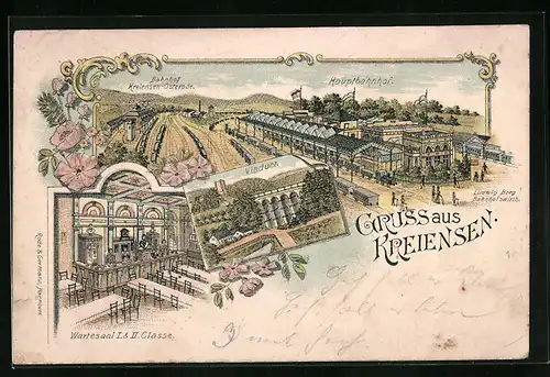 Lithographie Kreiensen, Hauptbahnhof mit Wartesaal I. & II. Classe, Viaduct