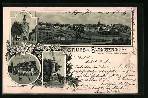 Lithographie Blomberg i. Lippe, Rathaus und Verwaltungsamt, Niederes Tor