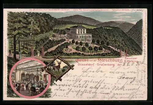 Lithographie Düsseldorf-Grafenberg, Gasthaus Hirschburg