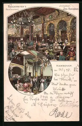 Lithographie Hannover, Knickmeyers Restaurant von J. Kuhlmann