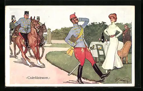 Künstler-AK Fritz Schönpflug: Csárdástraum, Soldatenhumor