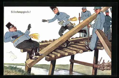 Künstler-AK Fritz Schönpflug: Belastungsprobe, Soldatenhumor