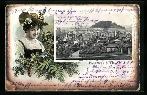 Präge-AK Poessneck i. Th., Totalansicht aus der Vogelschau