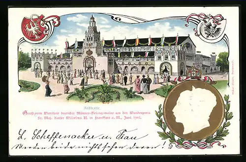 Lithographie Frankfurt a. M., Wettstreit deutscher Männer-Gesangvereine um den Wanderpreis Kaiser Wilhelms II., 1903