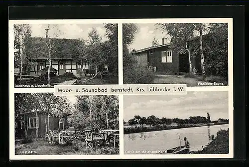 AK Isenstedt b. Lübbecke, Badehaus und Liegehalle mit Gaststätte