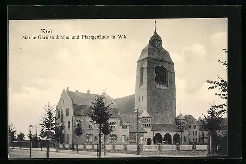 AK Kiel, Marine-Garnisonkirche und Pfarrgebäude in Wik