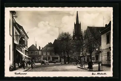 AK Rathenow, Die Altstadt mit Woll-Geschäft