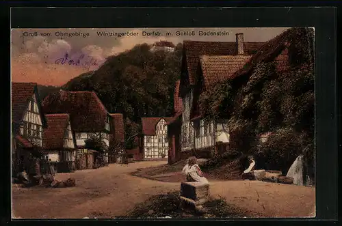 AK Wintzingerode, Dorfstrasse mit Schloss Bodenstein