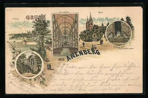 Lithographie Arenberg, Kirche, Innenansicht, Schlafende Jünger