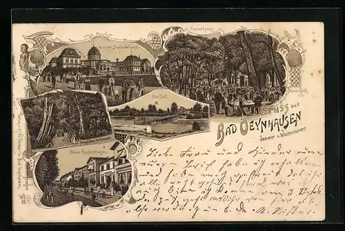 Lithographie Bad Oeynhausen, Grosses Soolbadehaus, Konzertplatz, Am Siel