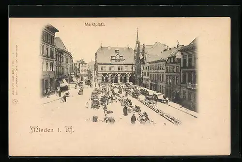 AK Minden i. W., Marktplatz mit Geschäften