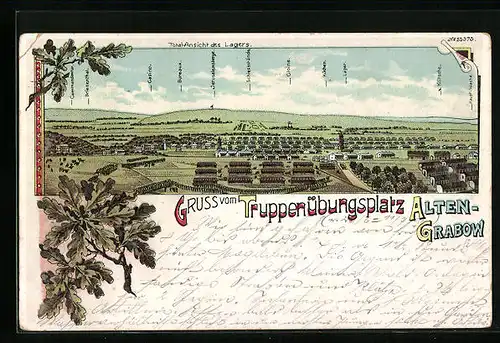 Lithographie Alten-Grabow, Truppenübungsplatz - Lager aus der Vogelschau