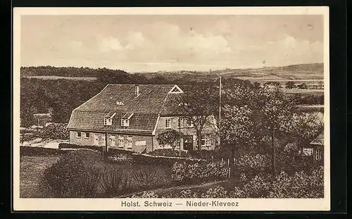 AK Nieder-Kleveez /Holst. Schw., Gast- und Pensionshaus Nieder-Kleveez aus der Vogelschau