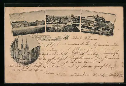 Passepartout-AK Würzburg, Residenz, Dom, Teilansicht