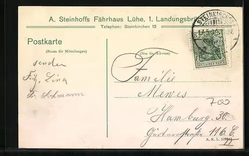 AK Lühe, A. Steinhoffs Fährhaus and der ersten Landungsbrücke, Vordere Ansicht