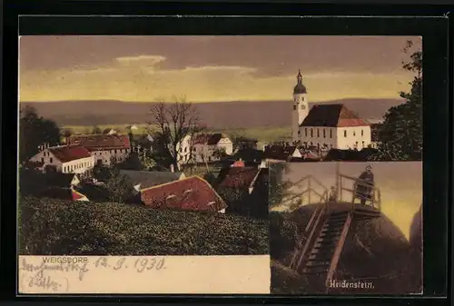 AK Weigsdorf, Totalansicht und Heidenstein