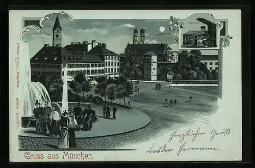 Mondschein-Lithographie München, Sendlingertorplatz mit Sägfeiler
