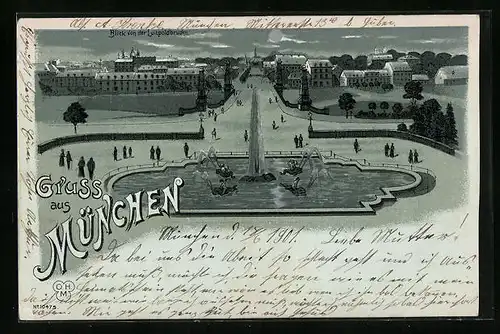 Mondschein-Lithographie München, Blick von der Luitpoldbrücke