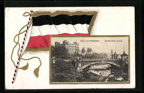 AK Hamburg-St.Pauli, Kersten Miles-Brücke mit Reichsflagge