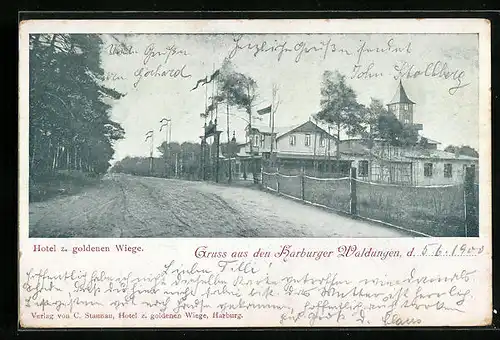 AK Hamburg-Harburg, Hotel zur goldenen Wiege mit Strassenpartie
