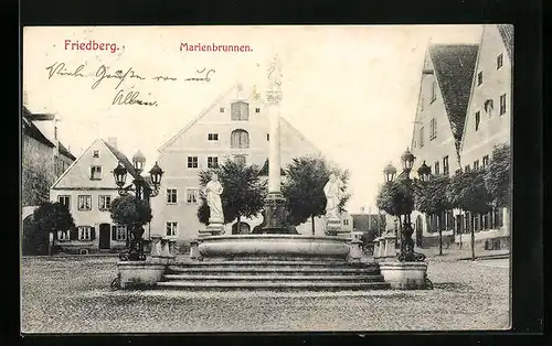 AK Friedberg /Bayern, Marienbrunnen mit Platz