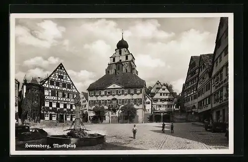 AK Herrenberg, Marktplatz mit Brunnen