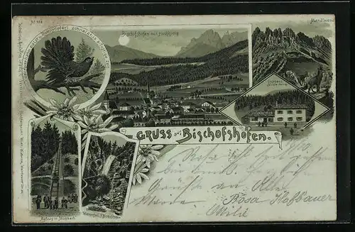 Mondschein-Lithographie Bischofshofen, Gasthaus Mitterberg, Aufzug in Mühlbach