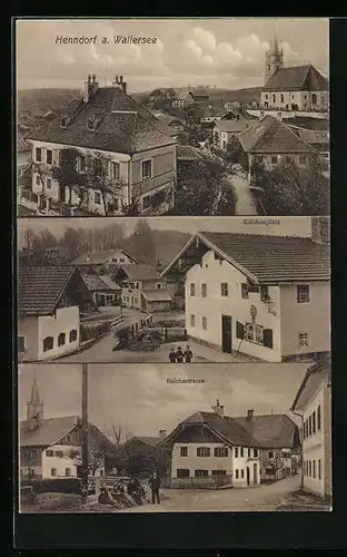 AK Henndorf a. Wallersee, Kirchenplatz, Reichsstrasse, Teilansicht mit Kirche