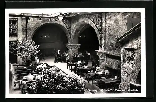 AK Salzburg, Gasthaus Stiftskeller St. Peter mit Felsenhalle