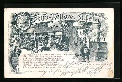 Künstler-AK Salzburg, Gasthaus Stiftskeller St. Peter