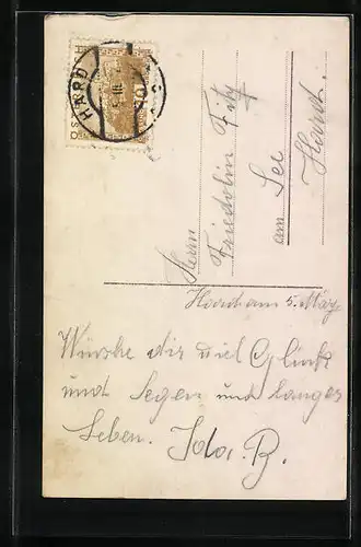 Foto-AK Photochemie Berlin Nr. 6426 /3: süsses Mädchen mit Brief und Geschenk zum Namenstage