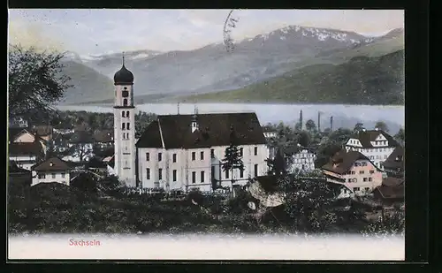 AK Sachseln, Uferpartie mit Kirche