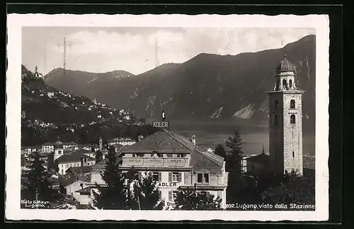 AK Lugano, Hotel Adler vom Bahnhof gesehen