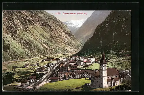 AK Goeschenen, Panorama mit Gebirgswand