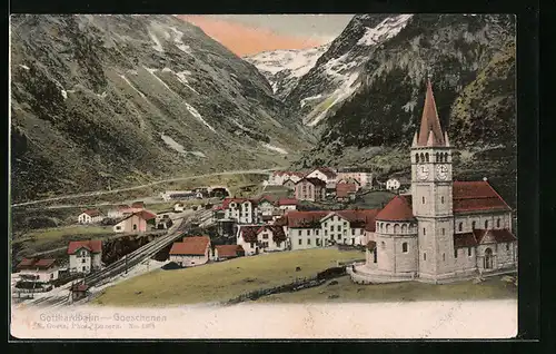 AK Goeschenen, Ortsansicht mit Kirche