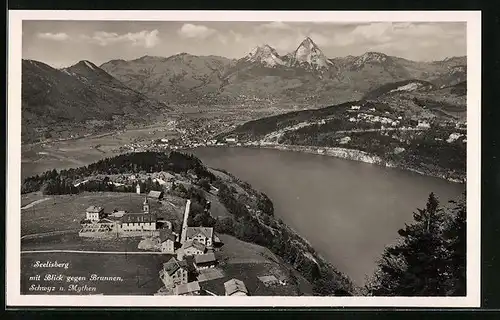 AK Seelisberg, Panorama mit Blick auf Brunnen, Schwyz und Mythen